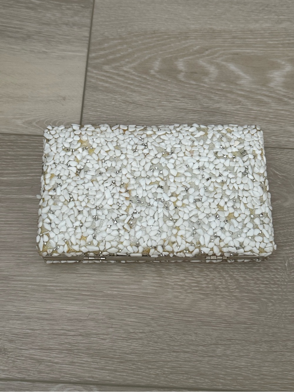 Sondra Roberts White and Gold Beaded Evening Clutch